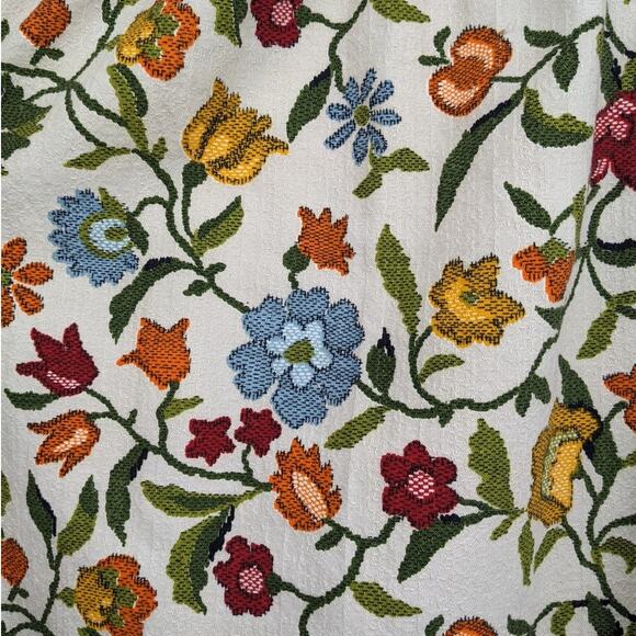 Beautiful Heavy Textured Cotton MAXI WRAP SKIRT Vintage 1970's ~ Jacobean Floral - Picture 1 of 11